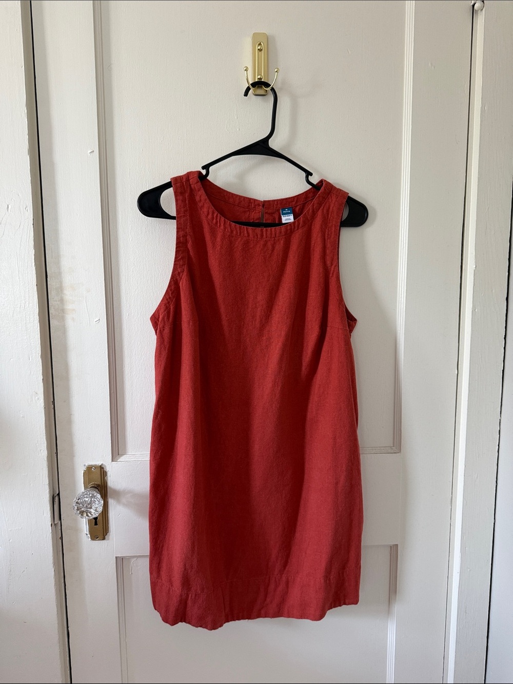 Sleeveless rust Red Linen Shift Dress